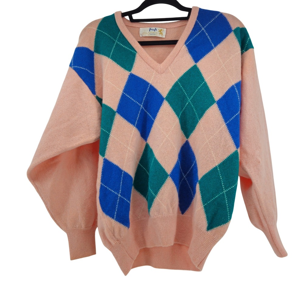 Vintage‎ Sports Argyle Wool Jumper Sweater V-Neck Preppy Golf Luxury Small